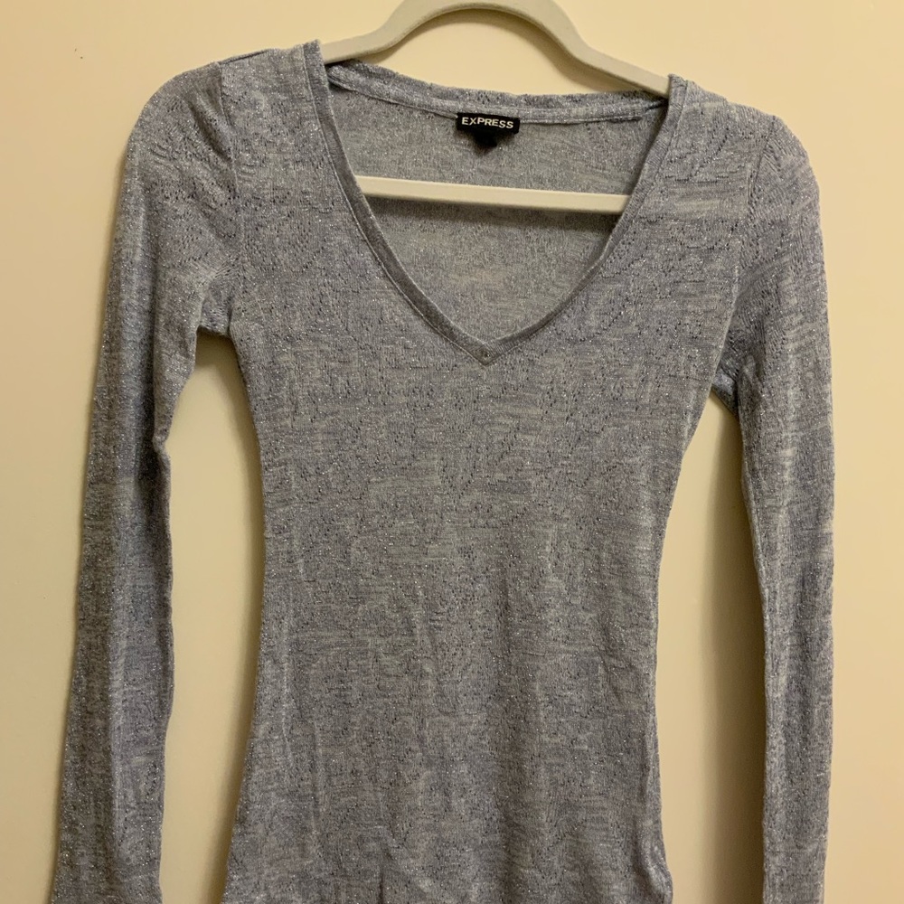 Express blue sparkly long sleeve shirt